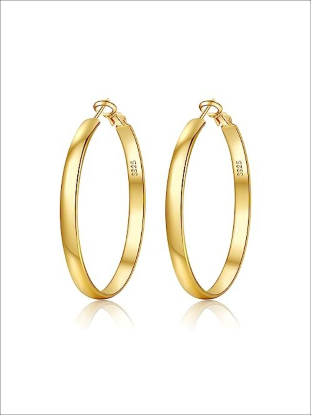 Sterling Silver Hoop Earrings 14K Real Gold Plated Large Lightweight